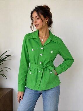 Vintage Miss Lee USA Bright Green Belted Mod Utility Jacket Retro 60s 70s SMALL
